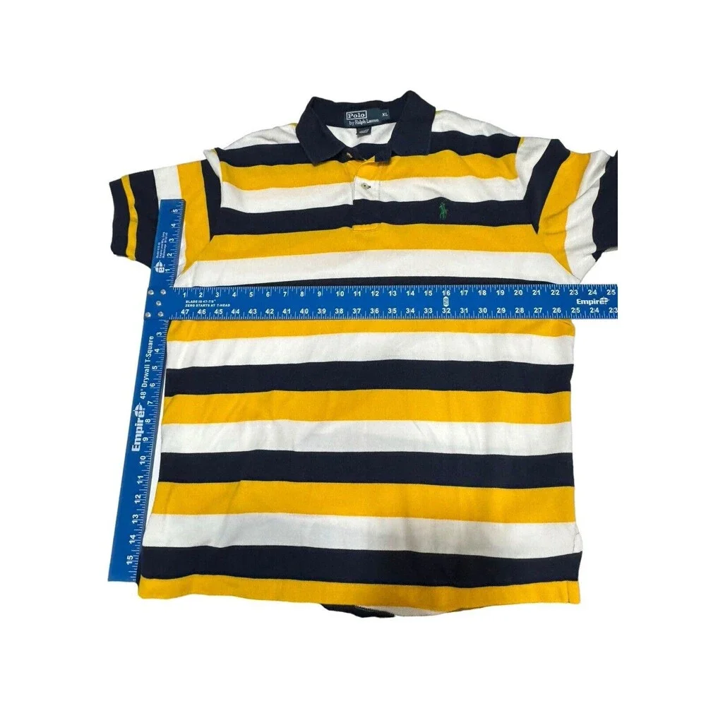RALPH LAUREN Short Sleeve Polo Shirt‎ Mens Size XL Yellow White Navy Blue